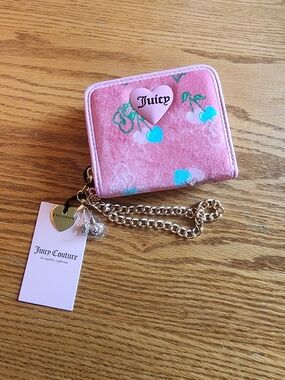 Juicy Couture Pink Tag Charm Keychain with Gold Accents